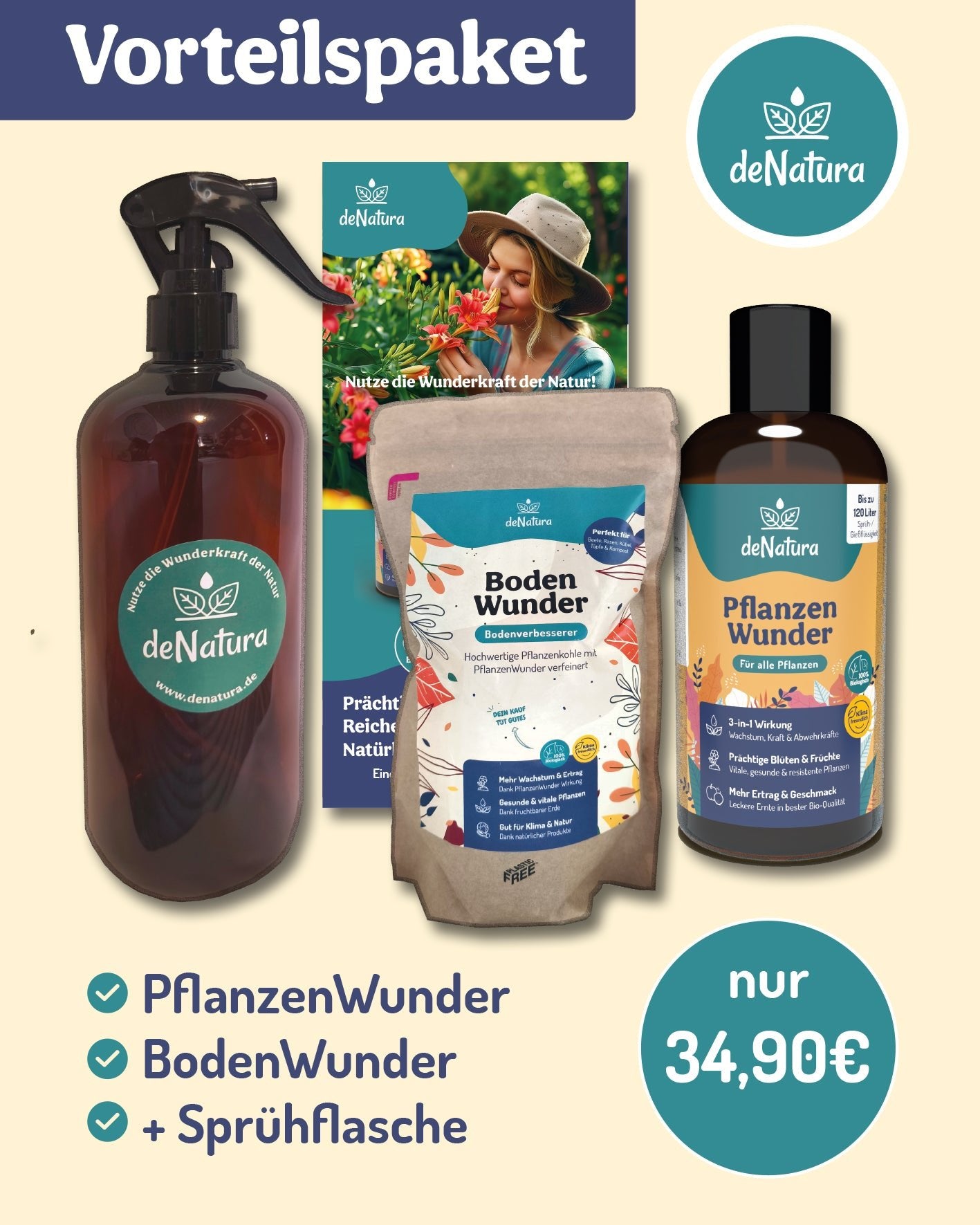 Vorteilspaket: PflanzenWunder, BodenWunder und Sprühflasche – Natürliche Pflanzenpflege – deNatura